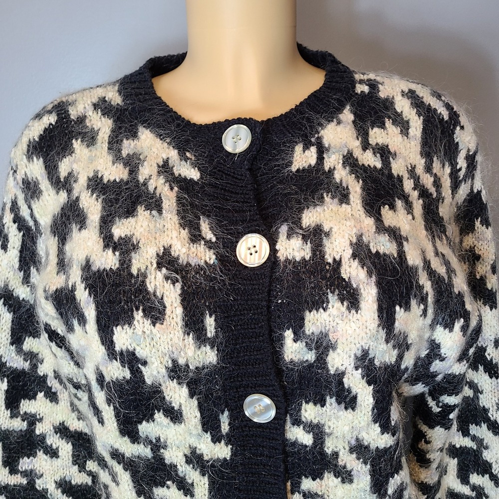 Vintage Mohair Wool Cardigan Women Size Small Retro Shaggy 1980s 90s Multi - Picture 2 of 12